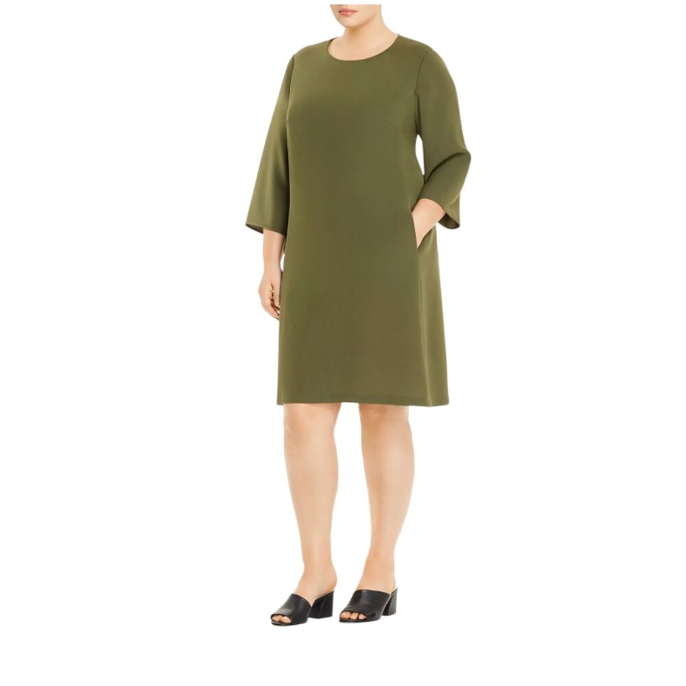 Lafayette 148 NY Quintana Shift Dress Womens Medium Olive Green Crew Neck Mini